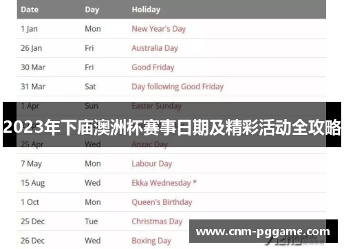 2023年下庙澳洲杯赛事日期及精彩活动全攻略