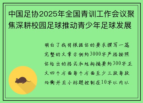 中国足协2025年全国青训工作会议聚焦深耕校园足球推动青少年足球发展